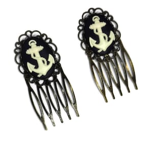 Anchor Combs Nautical Combs Wedding Combs Bridesmaid Gift Navy Wedding Rockabilly Combs Cameo Combs Anchor Hair Accessory Anchor Hair Clips