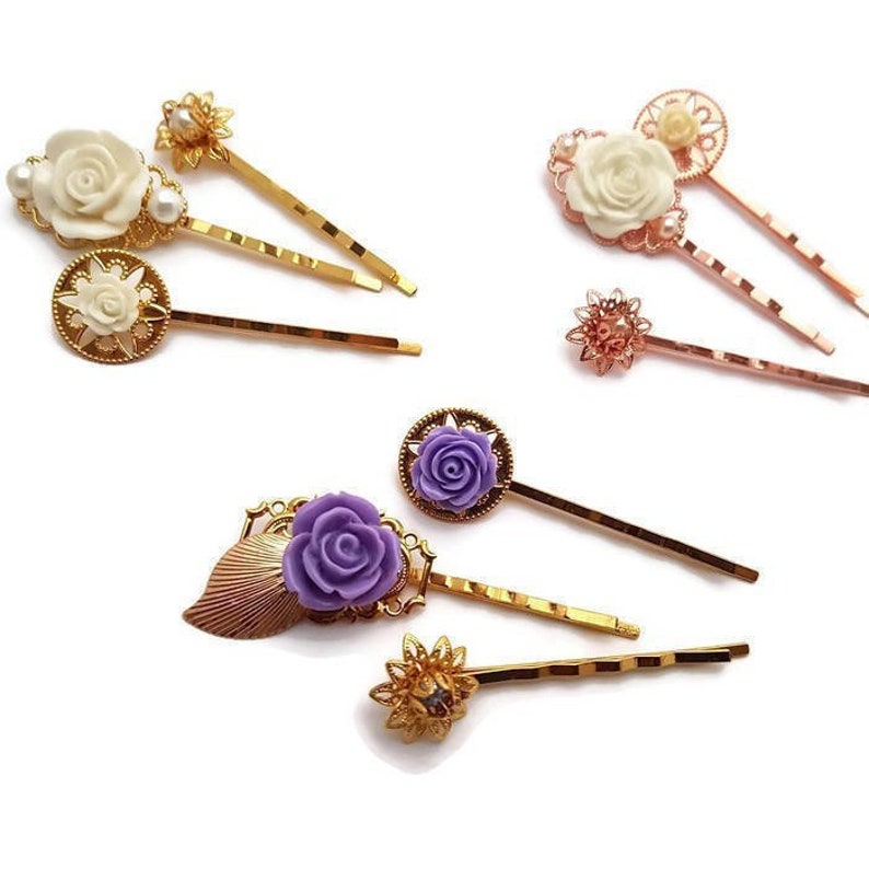 Grey Hair Pins Flower Bobby Pinsset of 3bridesmaid Etsy