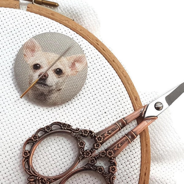 Chihuahua Aguja Minder Reversible Needleminder Magnetic Cross Stitch Bordado Costura AgujaPoint Perro Aguja Minder Suministro Hecho a Mano Animal
