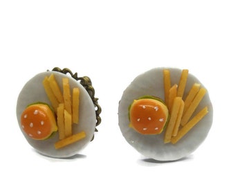 Burger Cuff Links-Fries Cufflinks-Wedding Cuff Link-Groomsmen Gift-Bridal Party-French Cuff-Fathers Day-Offbeat Wedding-Kitsch Couture-Lunch