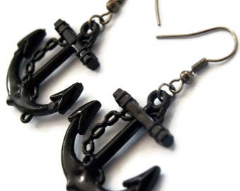 Anchor Earrings-Nautical Earrings-Rockabilly Earrings-Earwires-Black Earrings-Cute Earrings-Gifts for Girls-Armed Forces-Navy Earrings-Ship