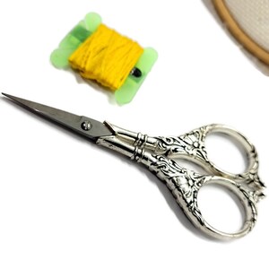 Silver Embroidery Scissors Cross Stitch Sewing Needlepoint Quilting Supply Art Nouveau Style Shears Fiber Arts Tatting Crewel image 2