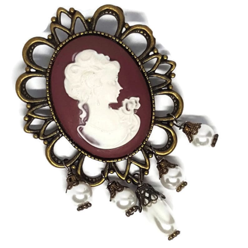 Brown Lady Broochcameo Broochcameo Pinlapel Pinvictorian Etsy