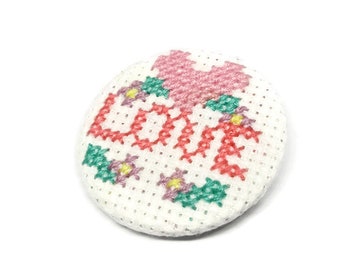 Love Pin-Sweetheart Pin-Valentines Gift-Cross stitch Pin-Pet name pin-Romantic Pin-Pin Back Badge-Stitched Pin-Art Pin-Cute-Gift for Lover