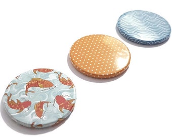 Fridge Magnets Set-refrigerator magnet-kitchen magnets-office round magnets-washi paper magnets-set of 3-handmade magnets-origami paper