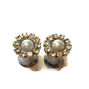 Hochzeitsplugs 0g 8 mm 2g 6 mm 4g 5 mm – Perlenplugs, Festliche Tunnels, Brautschmuck, Gedehnte Ohren, Stahlplugs, Femininer Körperschmuck