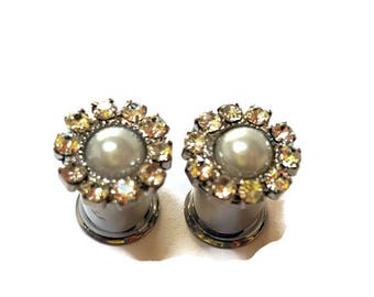 Bruiloft stekkers - 0g 8 mm-2 g 6 mm-4 g 5mm-bruiloft meters-Pearl stekkers-Prom stekkers-Bridal stekkers-uitgerekt oren-staal pluggen-Bridal meters-Girl manometers