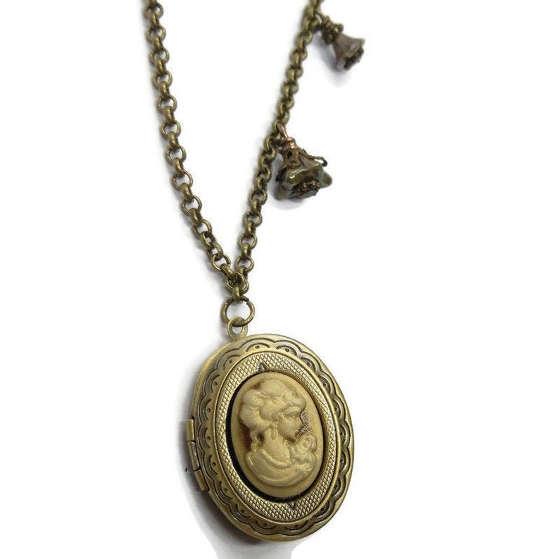 Cameo Locket Necklace Bronze Vintage Victorian Style Lady - Etsy