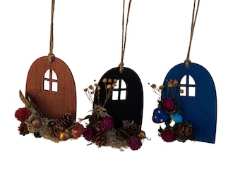 Mini Fairy Door Wall Hangings Cottage Core Witch Mushroom Moon Dried Flowers Handmade Designer