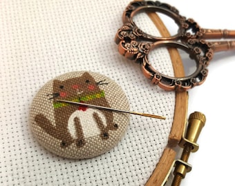 Cat Needle Minder-Reversible Needleminder-Magnetic-Cross Stitch-Embroidery-Sewing-Needlepoint-Animal Needle Minder-Handmade Supply-Kitty