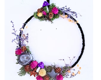 Sun Moon Wreath Forest Home Woodland Decor Cottage Core Pine Cone Occult Witchy Home Gifts for Fall handmade wreath door Gothic Astrology