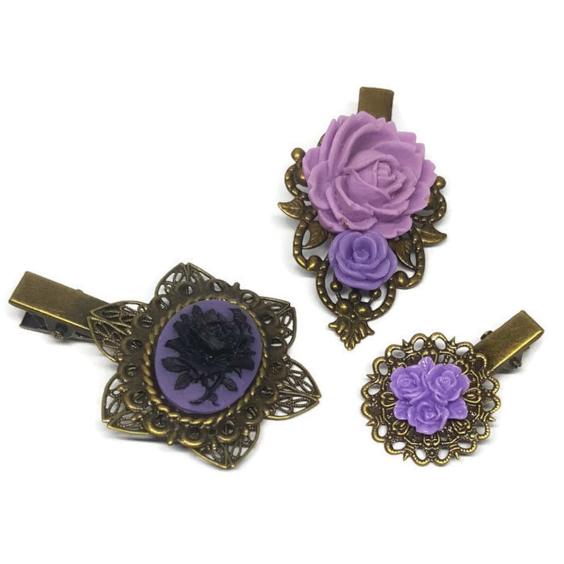 Purple Hair Clip Setset of 3flower Cliphair Etsy