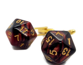 D20 Cuff Links Red Swirl Wedding Cuff links Groomsmen Gifts Geeky Geekery Offbeat Wedding Bridal Party Gamer Wedding Fathers Day