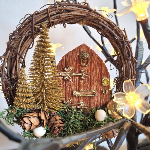 Fairy Door Ornament Fawn Decor Woodland Christmas Cottage Core Berries Mushrooms Animal Forest Rustic Chic Cute Ornament Gifts Under 20