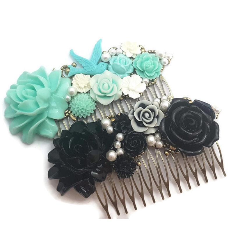 Black Rose Comb-Wedding Fascinator-Fashion Hair Comb-Floral Accessory-Bridesmaid Hair-Wedding Accessory-Flower Hair Comb-Wedding Bobby Pins