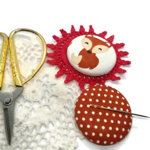 Fox Needle Minder Reversible Needleminder Magnetic Cross Stitch Embroidery Quilting Sewing Needlepoint Polka Dots Animal Supply Woodland