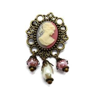 Raspberry Cream Cameo Brooch Lady Cameo Pin-Antique Brass-Victorian Regency-EGL Fashion-Fashion Jewelry-Everyday Chic-Gift for Her-Trend image 1