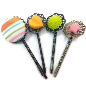 Stripey Bobby Pins-Star Hair Pins-Leaf Hair Slides- Flower Hair Clips-Floral Hair Combs-Striped Accessory-Set of 4-Gifts for Girls-Neon Clip