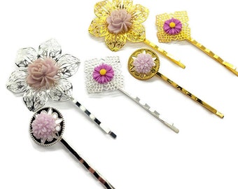 Purple Hair Pins Flower Bobby Pins Set of 3 Bridesmaid Gift Hair Clip Floral Accessory Flower Jewelry Hair Comb Floral Hair Pins Pastel