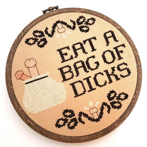 PDF Cross Stitch Pattern Eat a Bag of Dicks Penis Art Gag Gift DIY Gifts for Guys Man cave Decor Genital Art Body Humor Cross stitch Men image 1