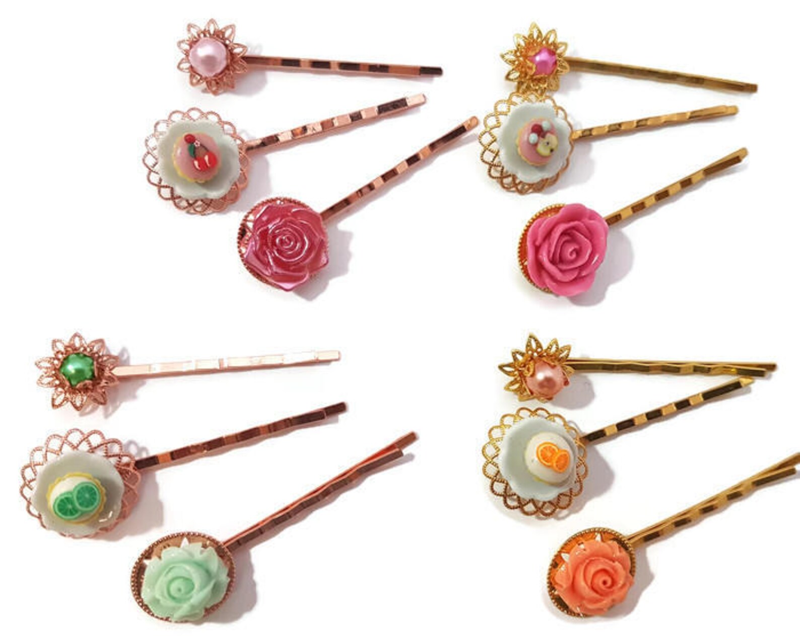 Cupcake Hair Pinsset of 3pink Bobby Pindessert Hair Etsy