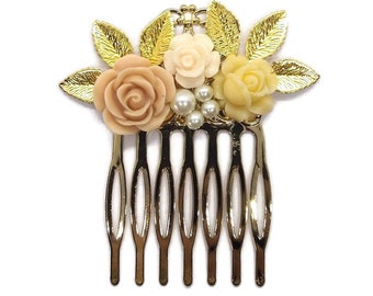 Cream Hair Comb-Wedding Fascinator-Bridal Hair Comb-Rose Comb-Valentines Gift-Bridesmaid Gift-Floral Hair Clip-White Hair Comb-Wedding Party