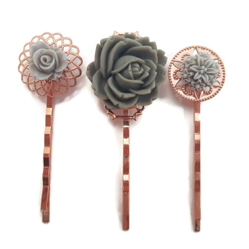 Grey Hair Pins Flower Bobby Pinsset of 3bridesmaid Etsy