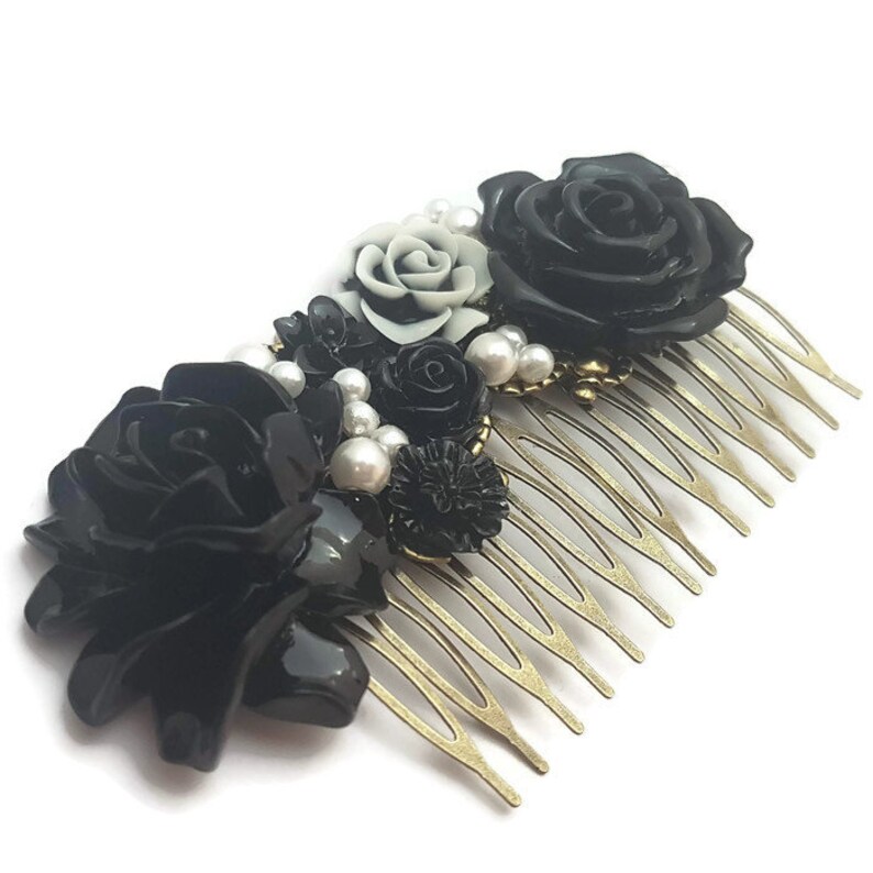 Black Rose Comb-Wedding Fascinator-Fashion Hair Comb-Floral Accessory-Bridesmaid Hair-Wedding Accessory-Flower Hair Comb-Wedding Bobby Pins image 3