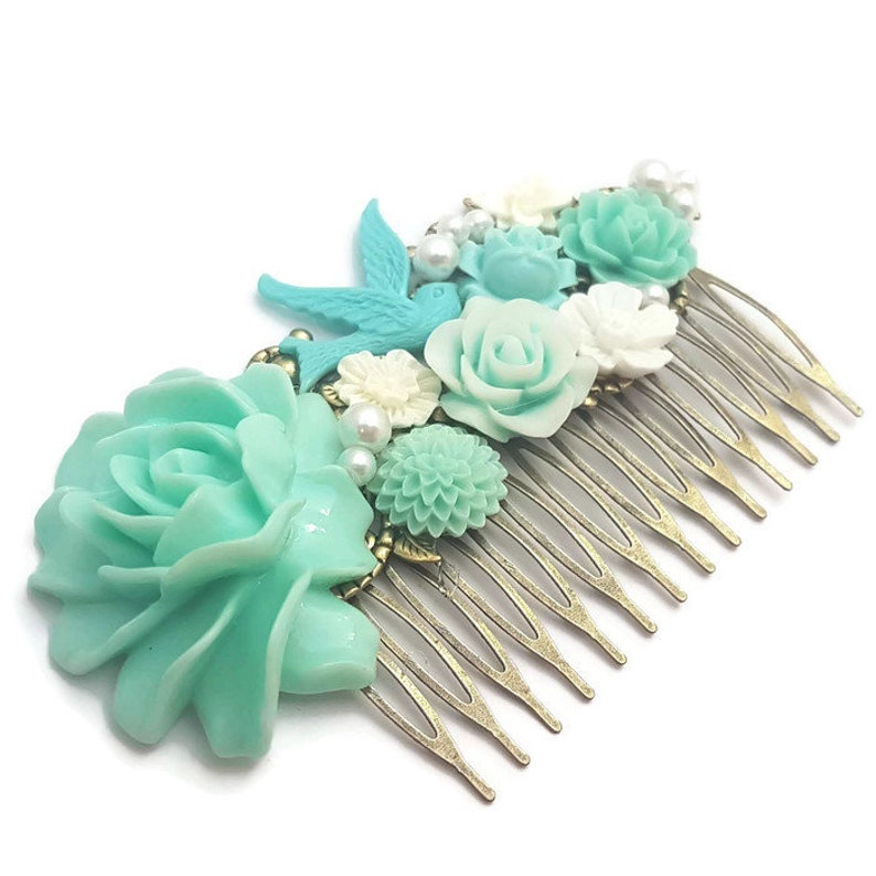 Blue Rose Comb-Wedding Fascinator-Fashion Hair Comb-Floral Accessory-Bridesmaid Hair-Wedding Accessory-Flower Hair Comb-Wedding Bobby Pins image 2