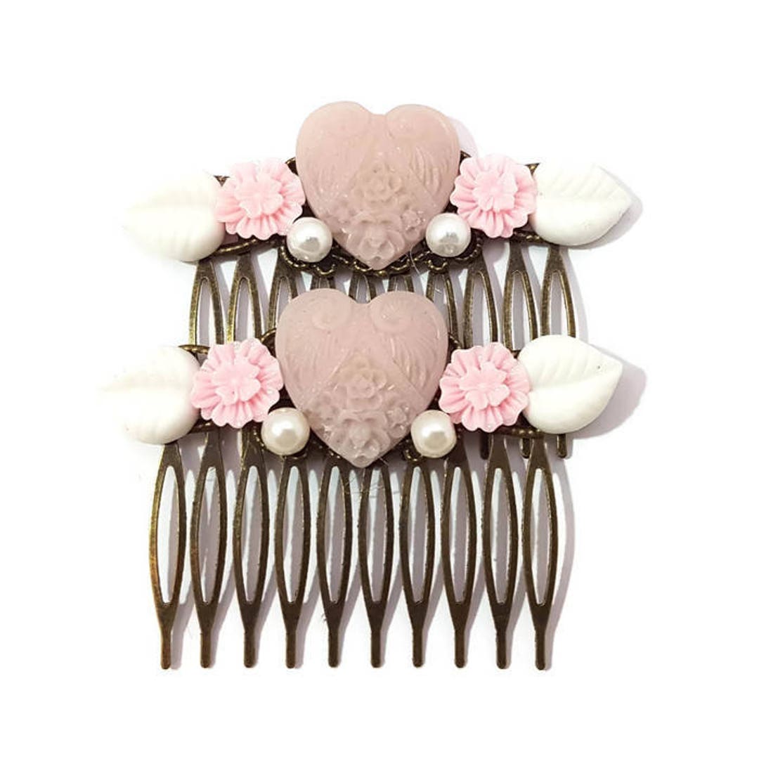 Pinkheart Hair Combsneutral Hair Combsset of 2wedding Hair Etsy