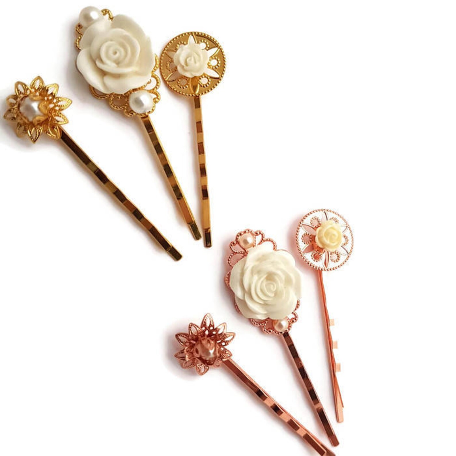 Rose Gold Hair Pinsset of 3white Bobby Pinwedding Hair Etsy