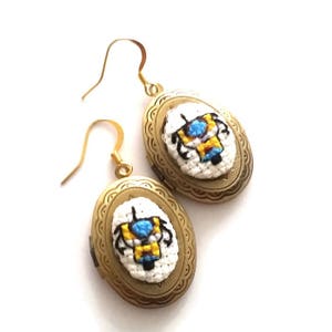 CL4P-TP Claptrap Locket Earrings-xstitch Jewelry-wearable artwork-Girl Gamer Gift-Geek Chic-Geekery-Borderlands Fan-Video Gamer-Handmade image 1