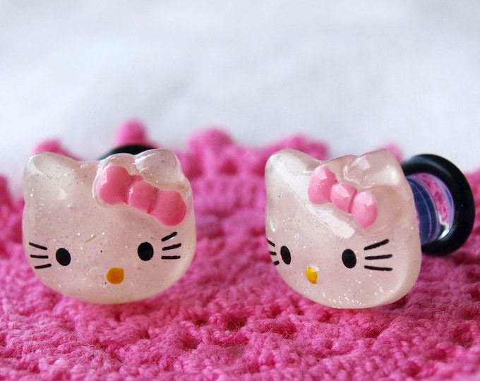 2g 6mm Plugs Hello Pretty Kitty Gauge Studs Streched Lobes Cute Chic ...