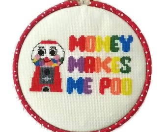 PDF Pattern-Money Makes Me Poo-Cross Stitch Pattern-Gumball Machine-DIY Decor-Bathroom Decor-DIY Hoop Art-Needlepoint Pattern-Embroidery