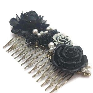 Black Rose Comb-Wedding Fascinator-Fashion Hair Comb-Floral Accessory-Bridesmaid Hair-Wedding Accessory-Flower Hair Comb-Wedding Bobby Pins image 2