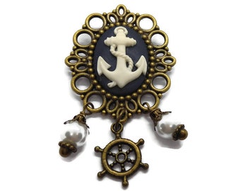 Anchor Brooch Nautical Pin Lapel Pin Jacket Pin Navy Brooch Gifts for Her Helm Brooch Sailor Style Rockabilly Pin Anchor Jewelry Coat Pin