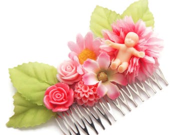 Creepy Baby Floral Hair Comb-Baby Shower-Gag Gift-Kitsch Style-Ugly Fashion-Strange Accessory-Why?-Gifts for People You Hate-White Elephant