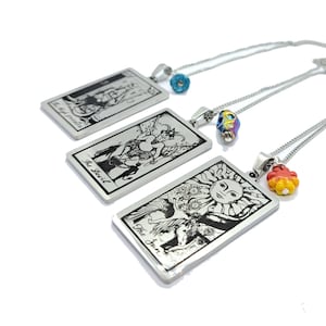 Collana con carte dei tarocchi Collana stregata Accessorio di moda Catena in acciaio Disegno occulto Leone Capricorno Pesci Sacerdotessa Sole Diavolo