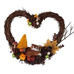 Fox Heart Wreath Woodland Decor Cottage Core Pine Cone Mushroom Autumn Neutral Cute Home Gifts Christmas Fall Bird Decoration Cute