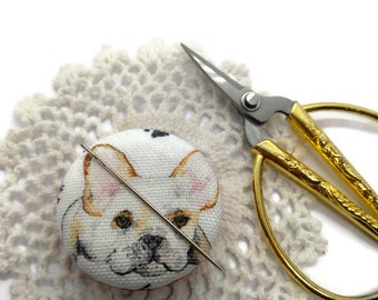 French Bulldog Needle Minder Reversible Needleminder Magnetic Cross Stitch Embroidery Sewing Needlepoint Dog Handmade Supply Pet Parent Gift