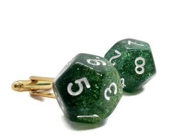 Green D12 Cuff Links-Wedding Cuff links-Groomsmen Gifts-Geeky Wedding-Offbeat Wedding-Bridal Party-Gamer Wedding-French Cuffs-Fathers Day