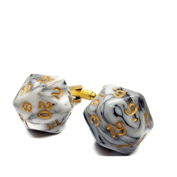 D20 Cuff Links White Marbled Wedding Cuff links Groomsmen Gifts Geeky Geekery Offbeat Wedding Bridal Party Gamer Wedding Fathers Day