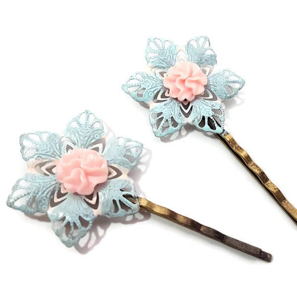 Hübsche Pastel Windrader Bobby Pins - Hochzeit Formel Haarspangen Regency EGL Baby Blau Rosa