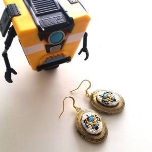 CL4P-TP Claptrap Locket Earrings-xstitch Jewelry-wearable artwork-Girl Gamer Gift-Geek Chic-Geekery-Borderlands Fan-Video Gamer-Handmade image 2