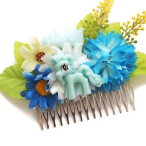 Blue Pony Floral Hair Comb-Brony Kitsch-Furry Fashion-MLP Fandom-Teen Girl Gifts-Doll Style-Flower Crown-Festival Fashion-Kawaii Cute-Sweet