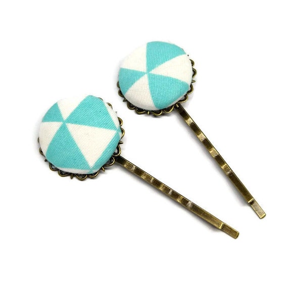 Patterned Bobby Pins Set Of 2 Teal Hair Pins Fashion Etsy