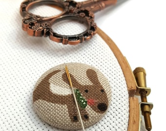 Dog Needle Minder Reversible Needleminder Magnetic Cross Stitch Embroidery Sewing Needlepoint Animal Needle Minder Handmade Supply Puppy
