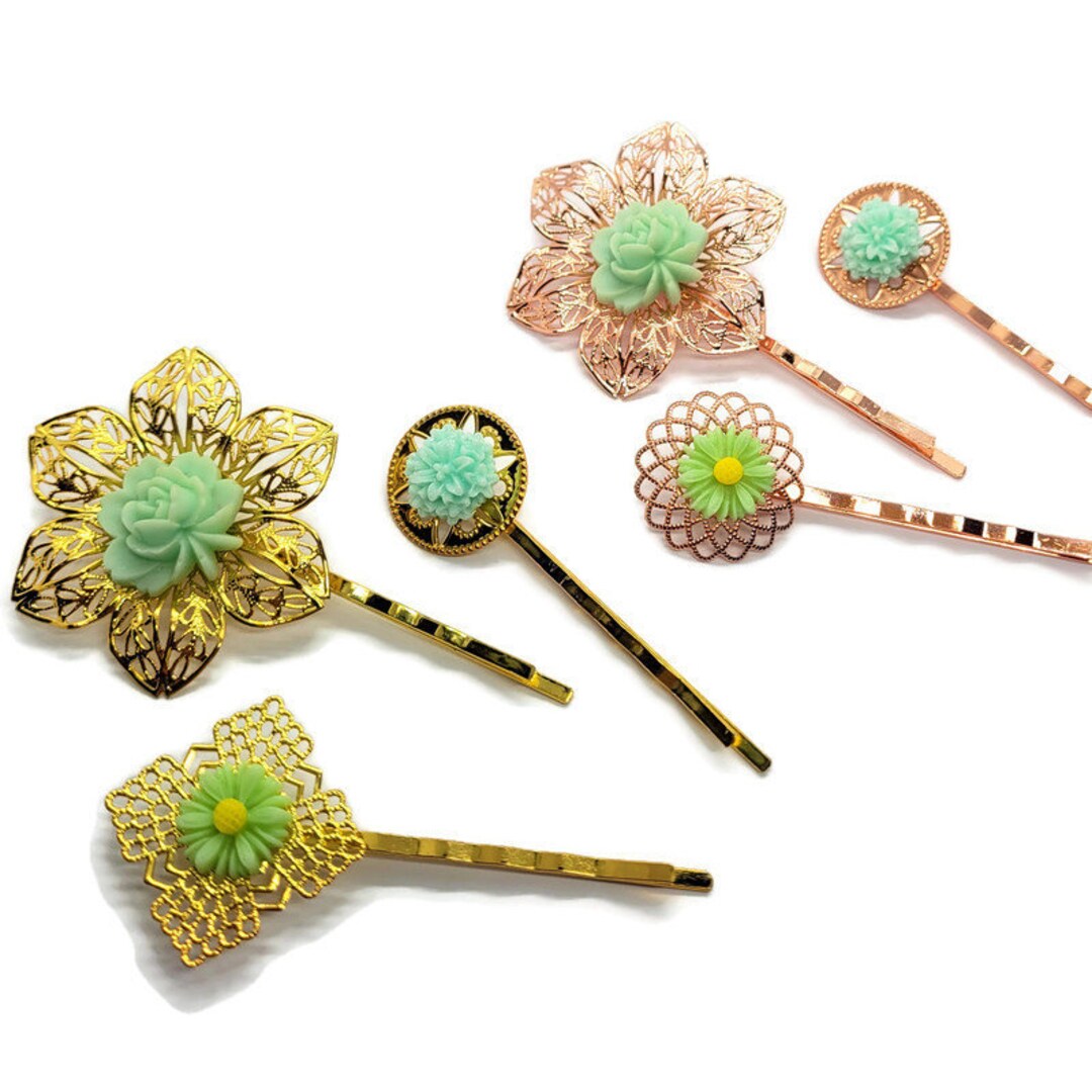 Mint Green Hair Pins Flower Bobby Pinsset of 3bridesmaid Gifthair