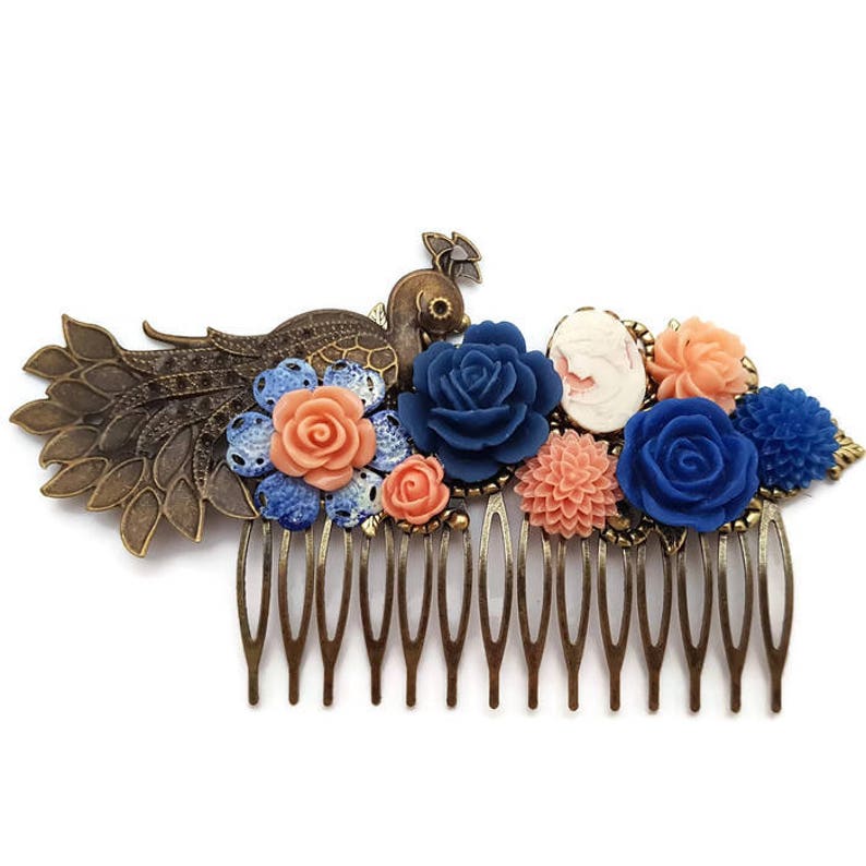 Peacock Hair Comb Wedding Hair Comb Bridal Hair Comb Cluster Etsy