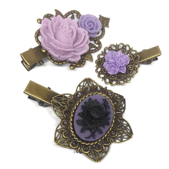 Purple Hair Clip SetSet of 3Flower ClipHair Etsy